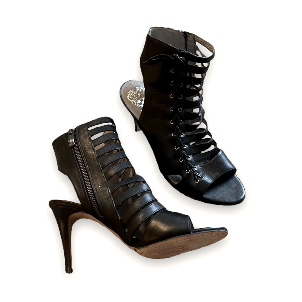 Vince Camuto Black leather lace up high heels